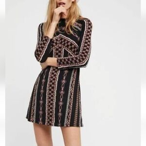 Free People Black Sheath Dress Long Sleeve Mock Neck